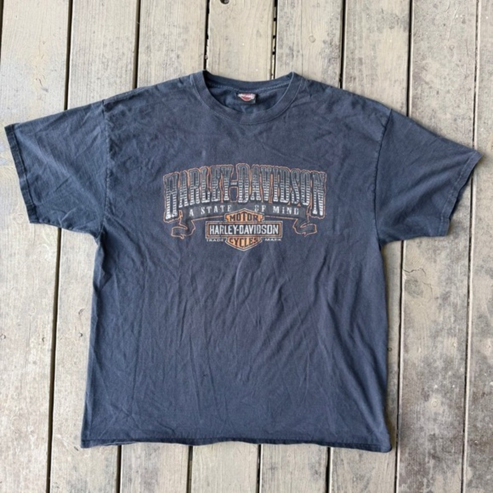 Harley-Davidson Vintage Graphic T-Shirt Black A State Of Mind Biker Tee Large